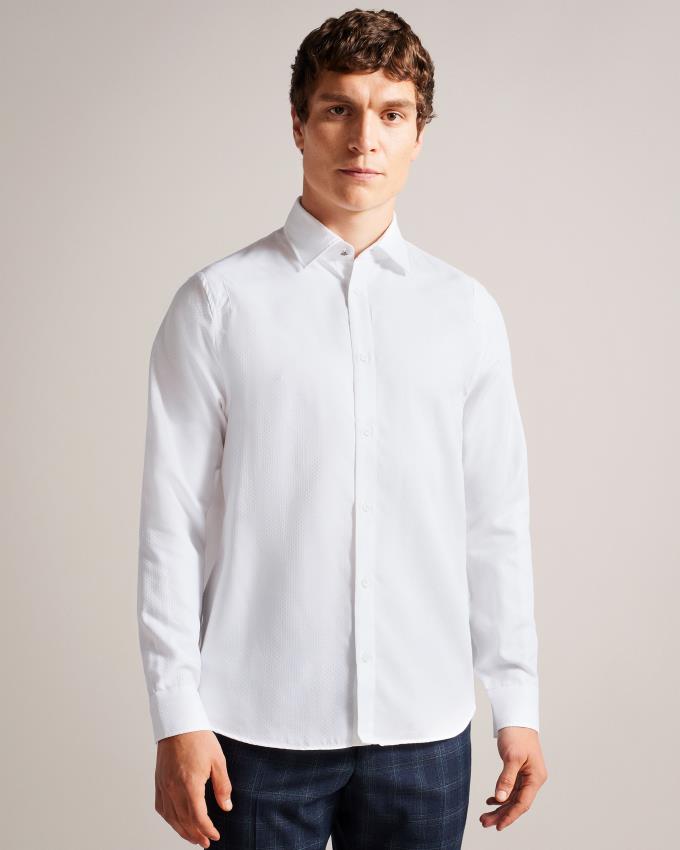 Chemises Ted Baker Long Sleeve Textured Blanche Homme | RMM-65828231